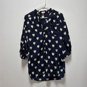 Pixley Navy Heart Print Blouse